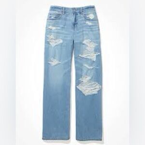 American Eagle Skater Jeans Women's 00 Short Low Rise Distressed Wide Leg Baggy